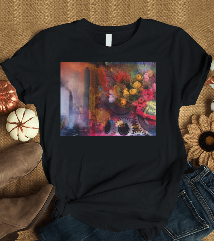 Environment Urban Nature Abstract Fusion Gears Flowers T-Shirt