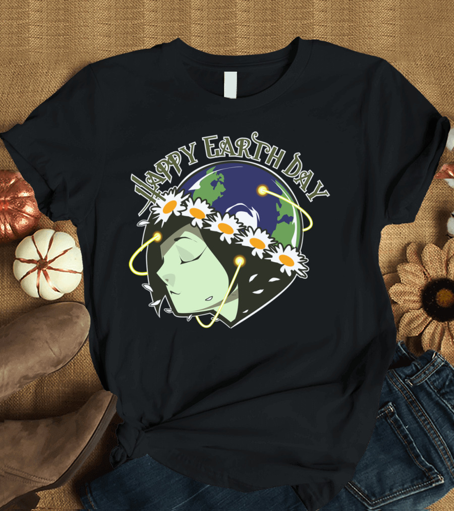 Happy Earth Day Earth and Flower Garland T-Shirt
