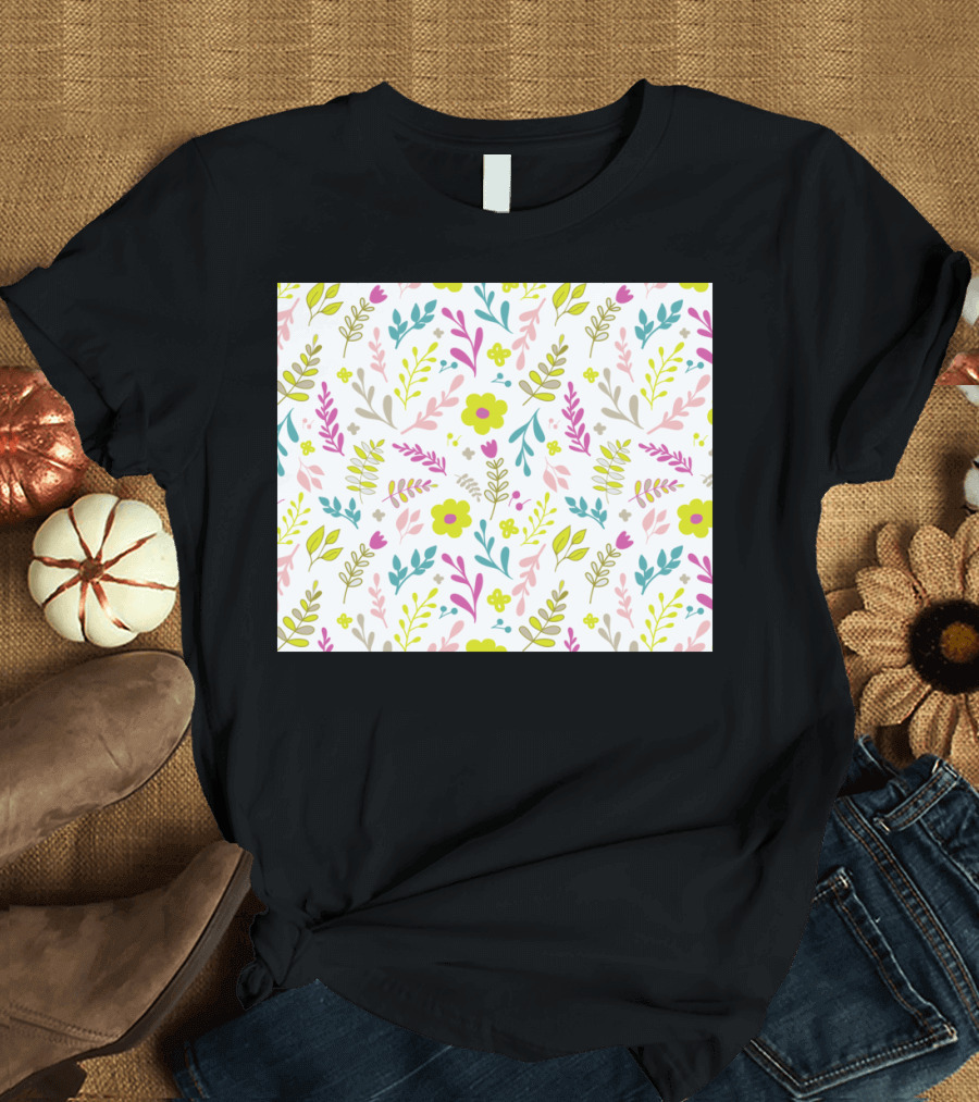 Happy Colorful Floral Pattern Everywhere T-Shirt