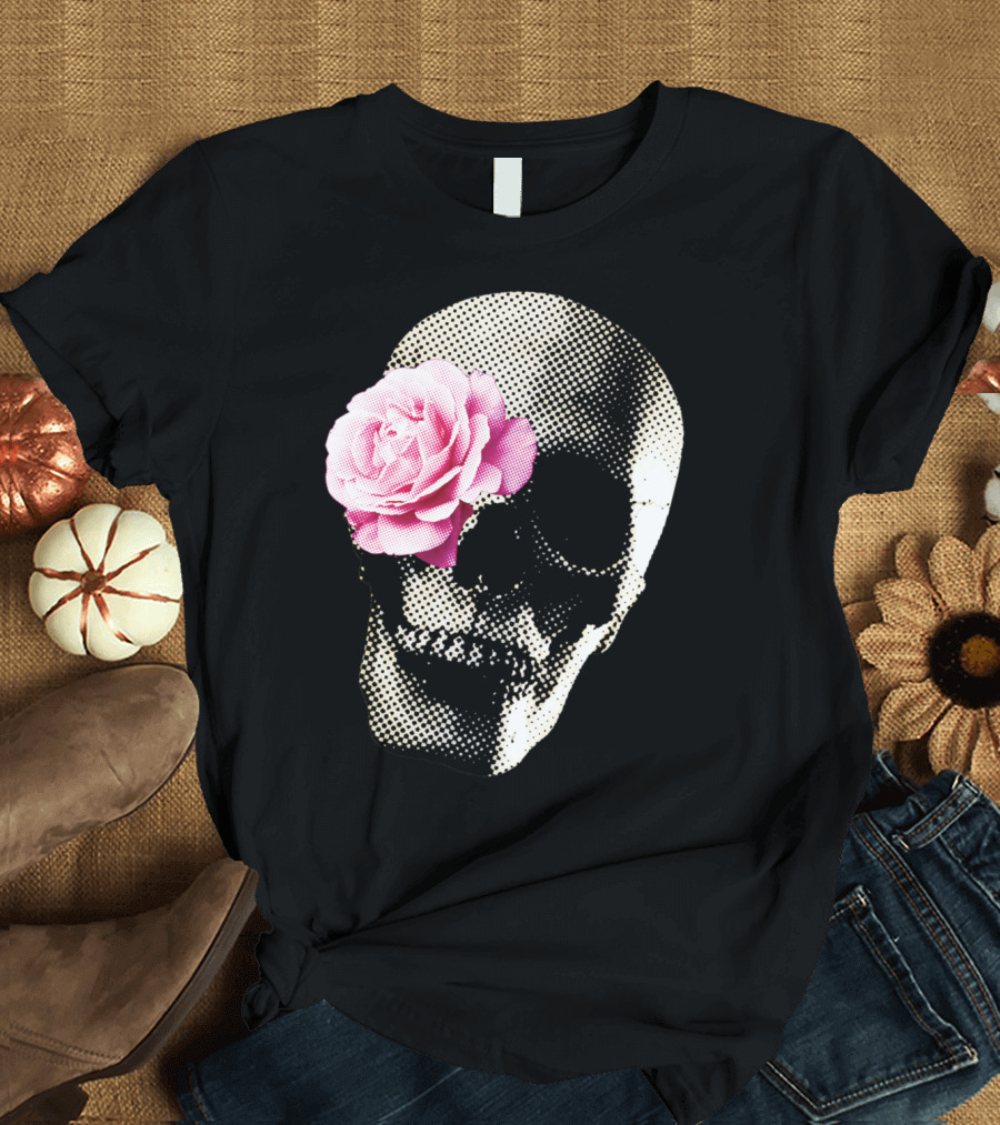 Flower Skull Rose Monochrome Aesthetic T-Shirt