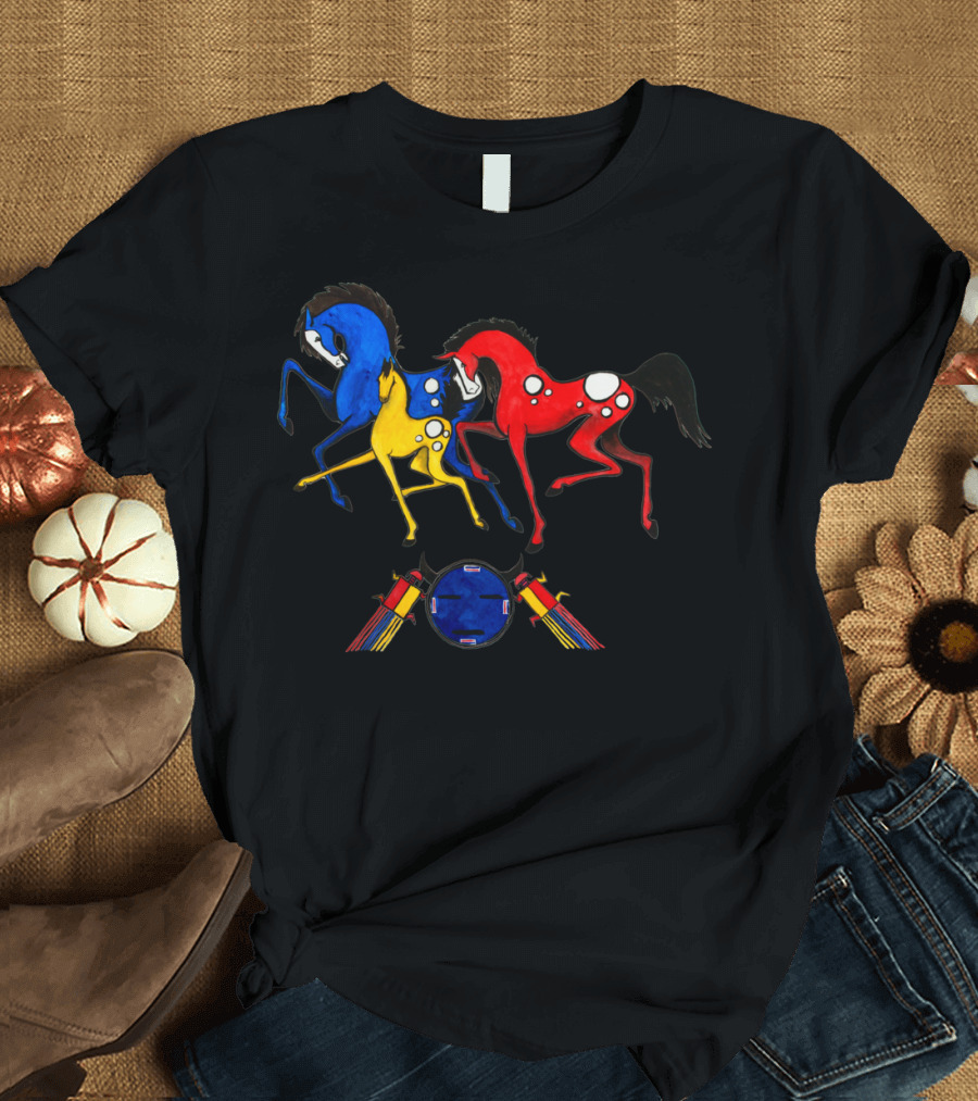 Navajo Horse Family Vibrant Colorful Painted Trio T-Shirt