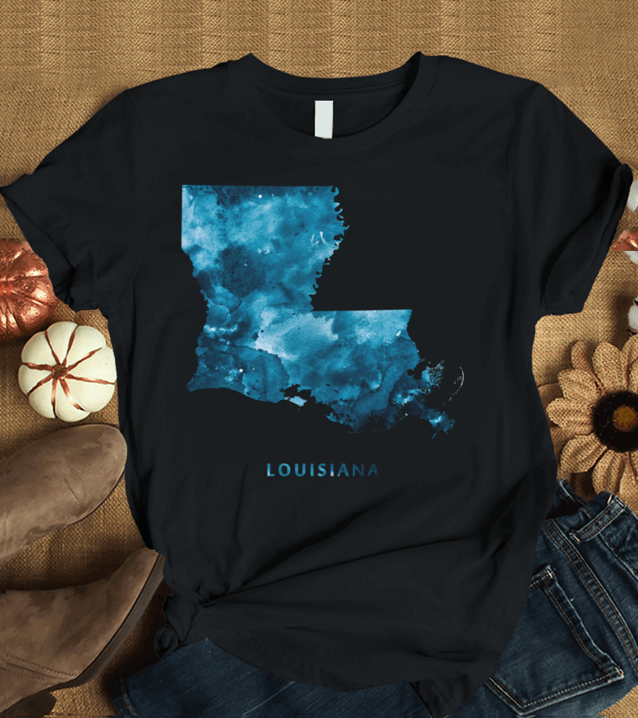 Louisiana Map Blue Watercolor T-Shirt
