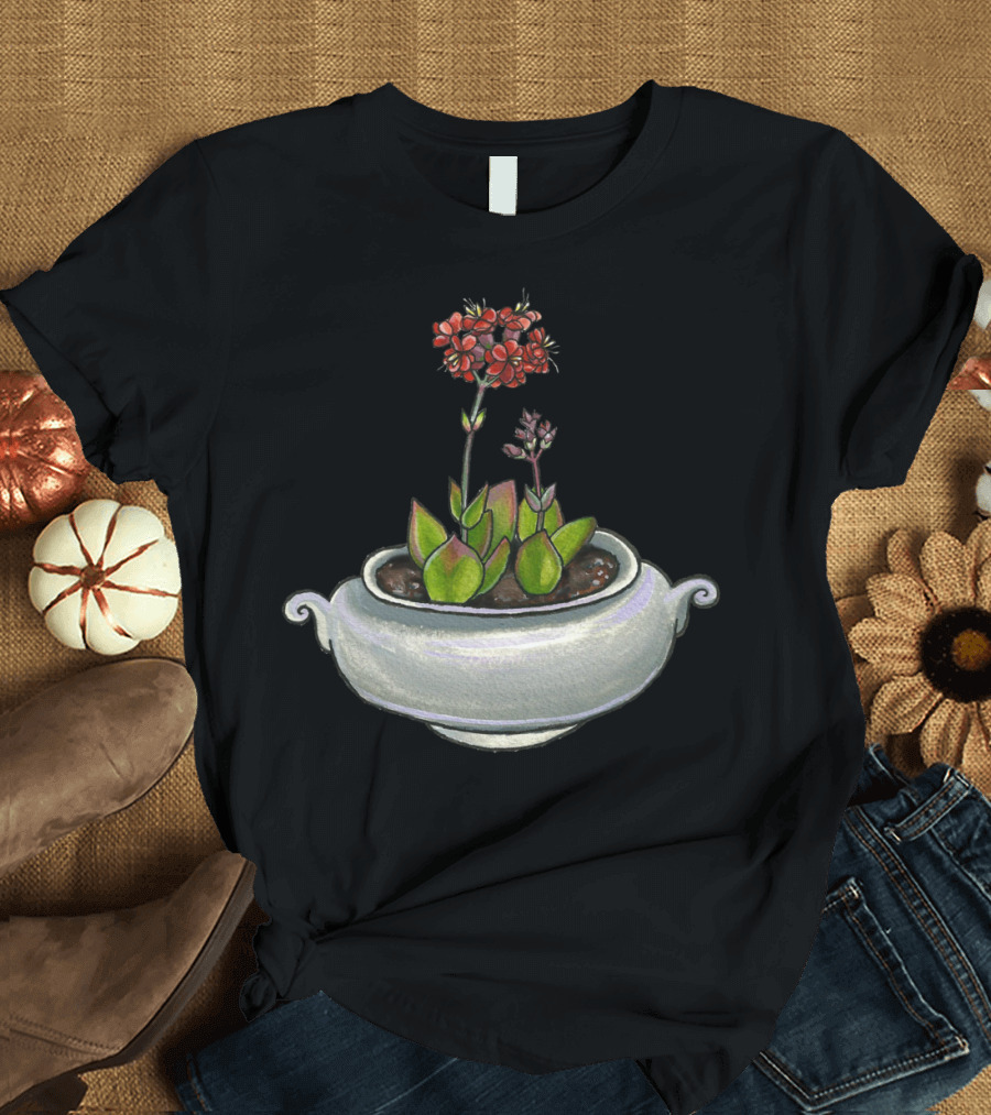 Flowering Succulents Pot with Red Blossoms T-Shirt