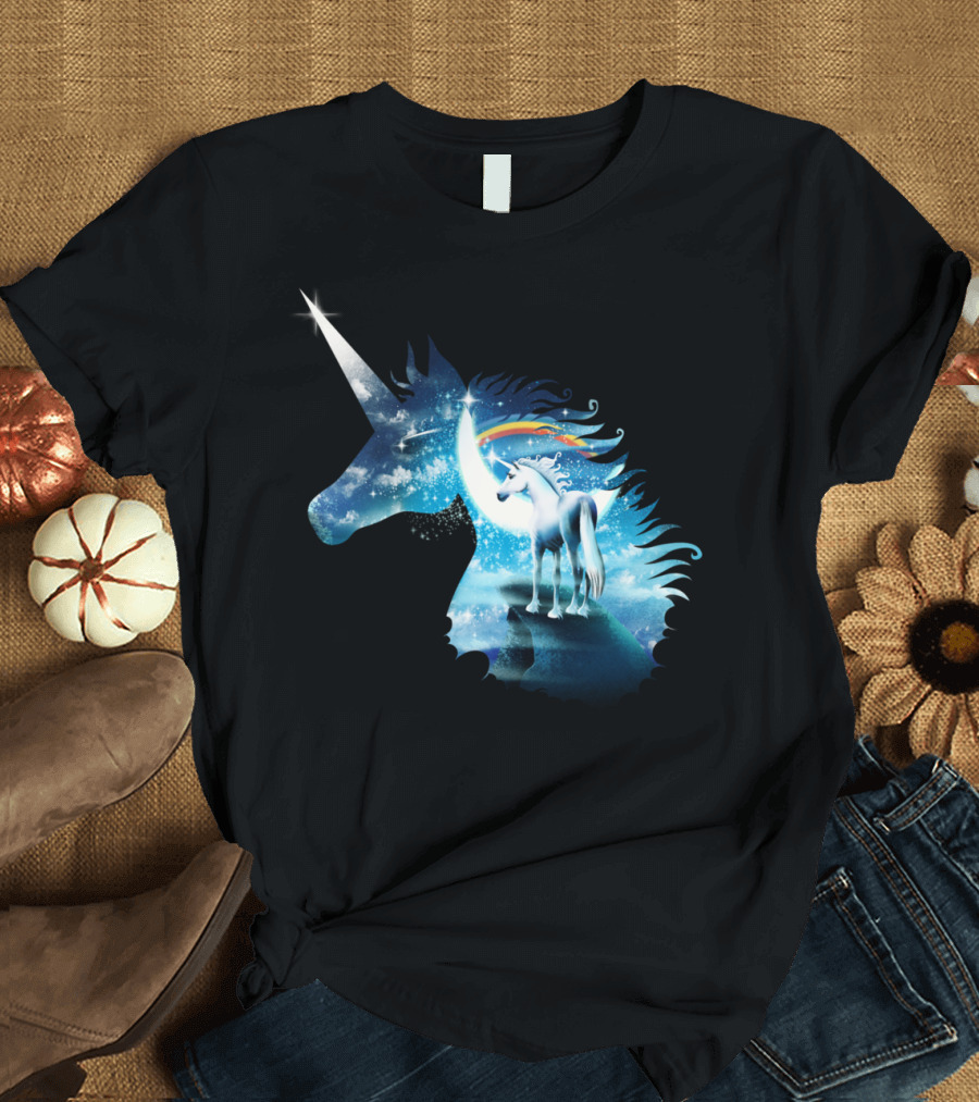 A Magical Moment Unicorn with Rainbow and Moonlit Sky T-Shirt