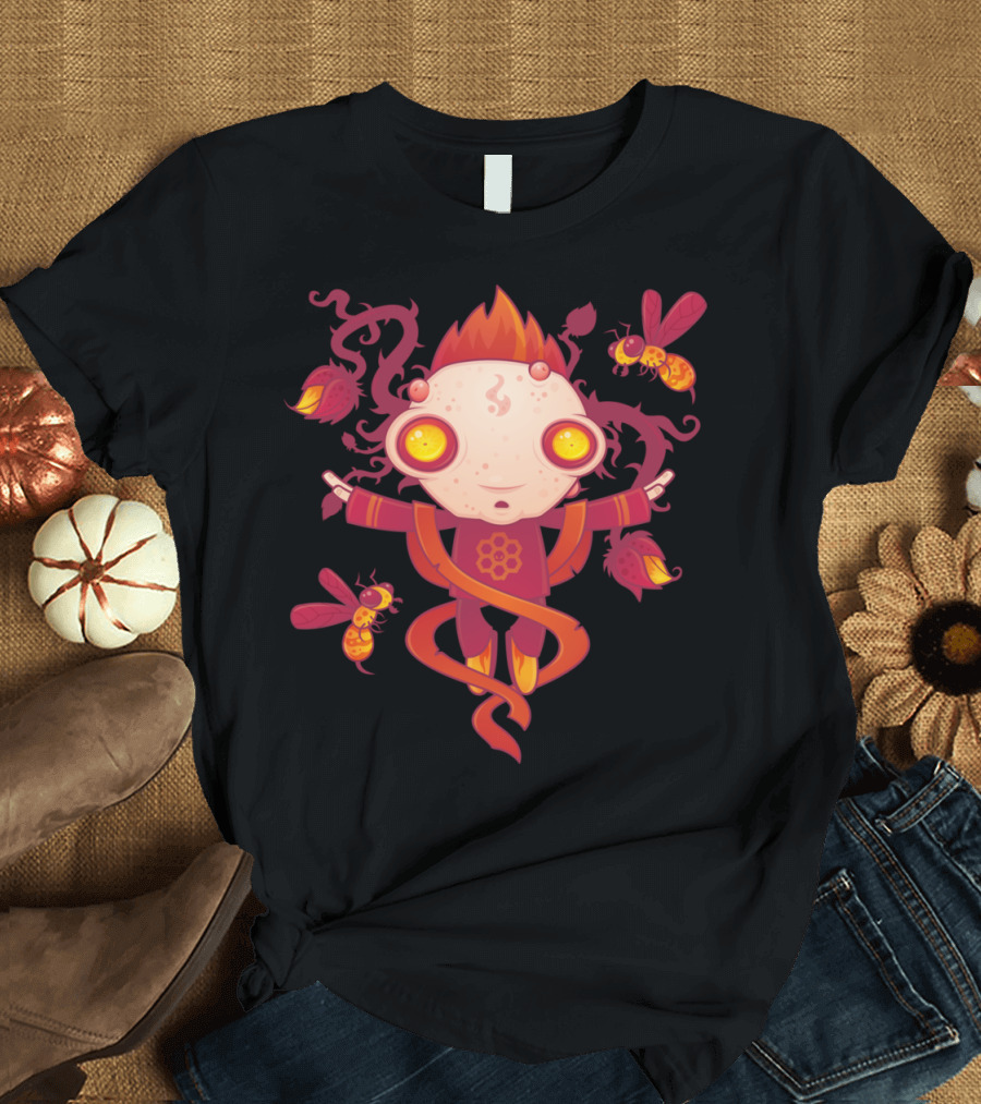 HIVES Character Surrounded by Bees and Vibrant Elements T-Shirt