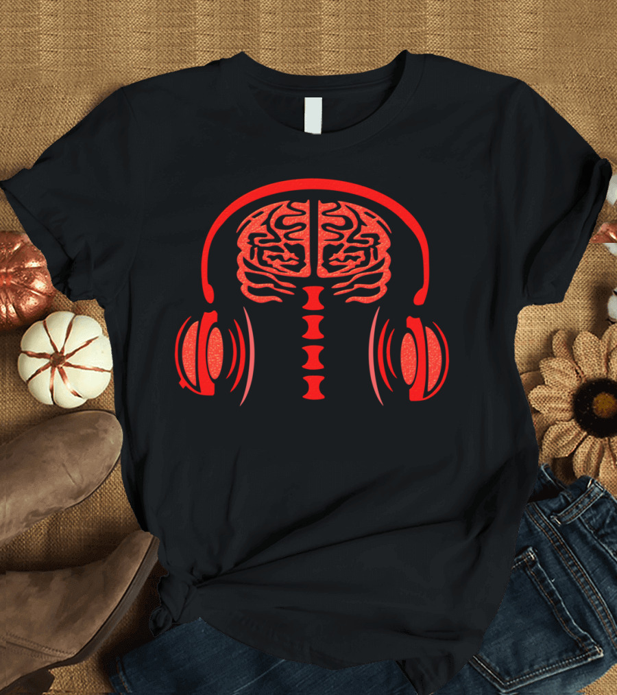 Blood Red Brain with Headphones Listening to Music T-Shirt