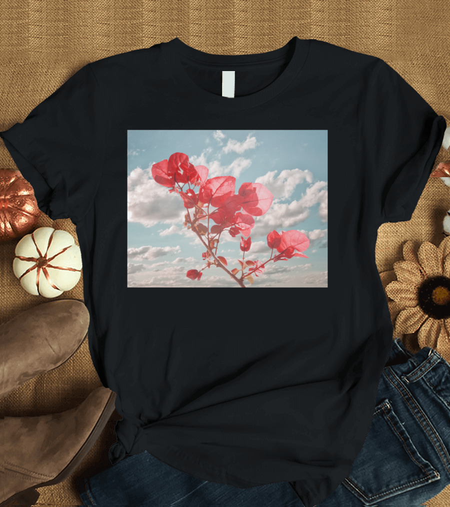 Flowers In The Sky Bougainvillea Against Blue Clouded Background T-Shirt