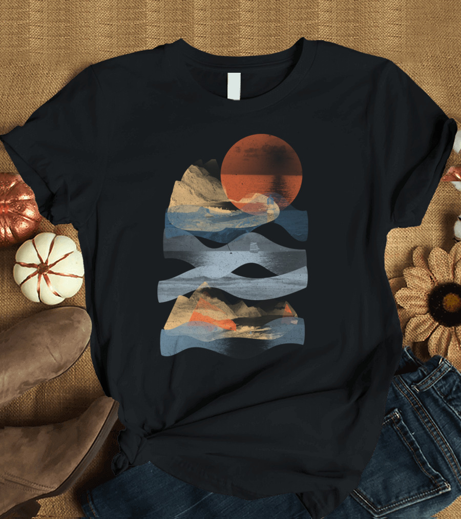 Descend Abstract Landscape with Mountains and Sun T-Shirt