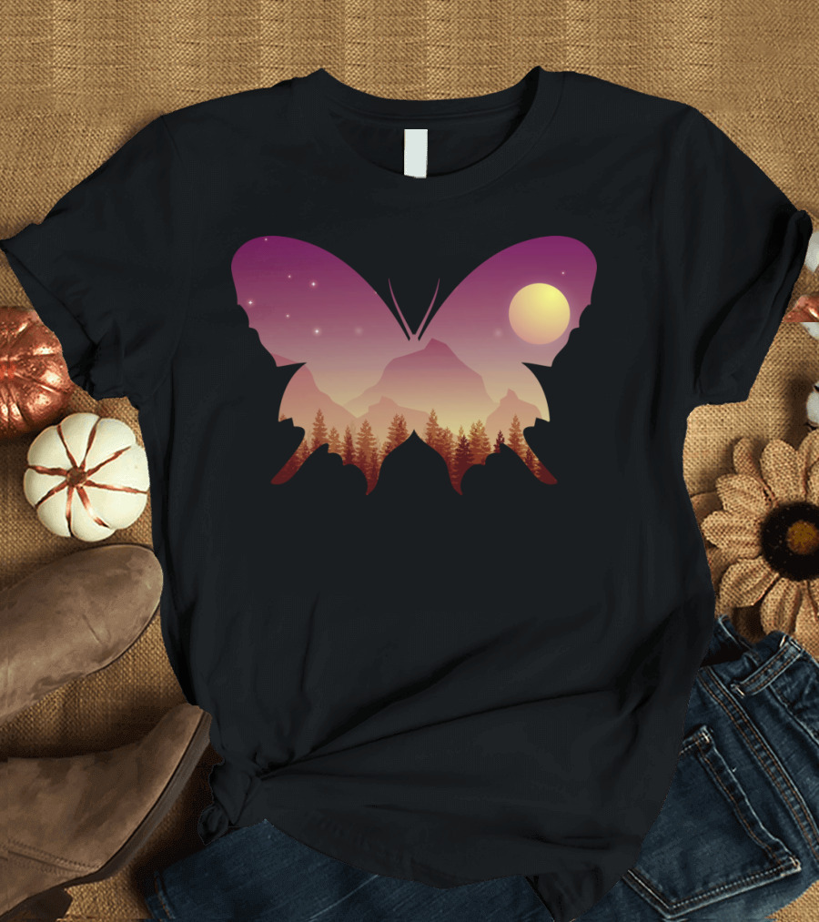 Butterfly Forest Twilight Mountain T-Shirt