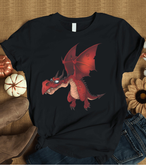 T-Shirt: Nerd Dragon Wearing Glasses Red Winged Cartoon Character T-Shirt Nerd Dragon Wearing Glasses Red Winged Cartoon Character T-Shirt