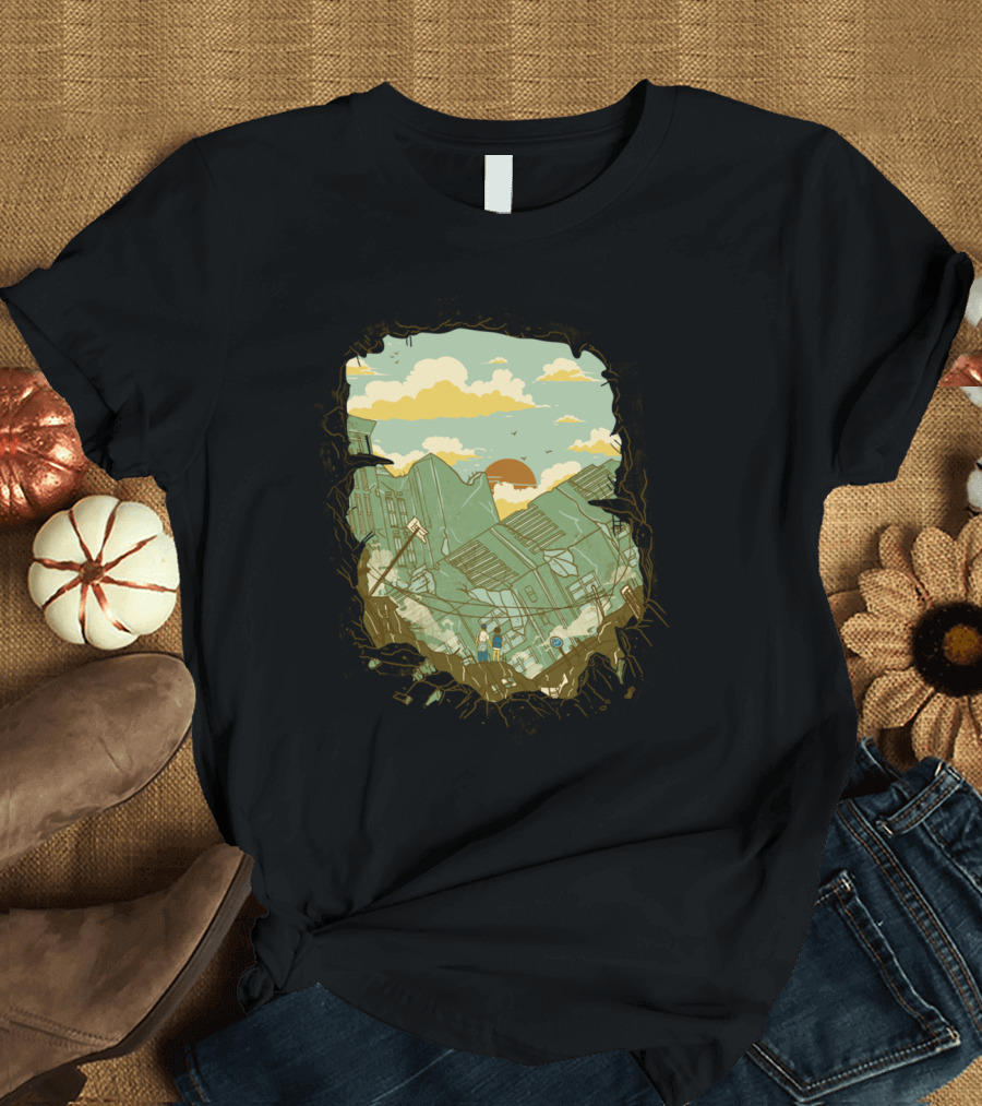 A New Beginning Amidst Urban Ruins and Rising Sun T-Shirt