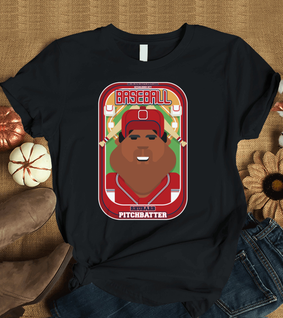 Baseball Established 1977 Red Blue White Rhubarb Pitchbatter T-Shirt