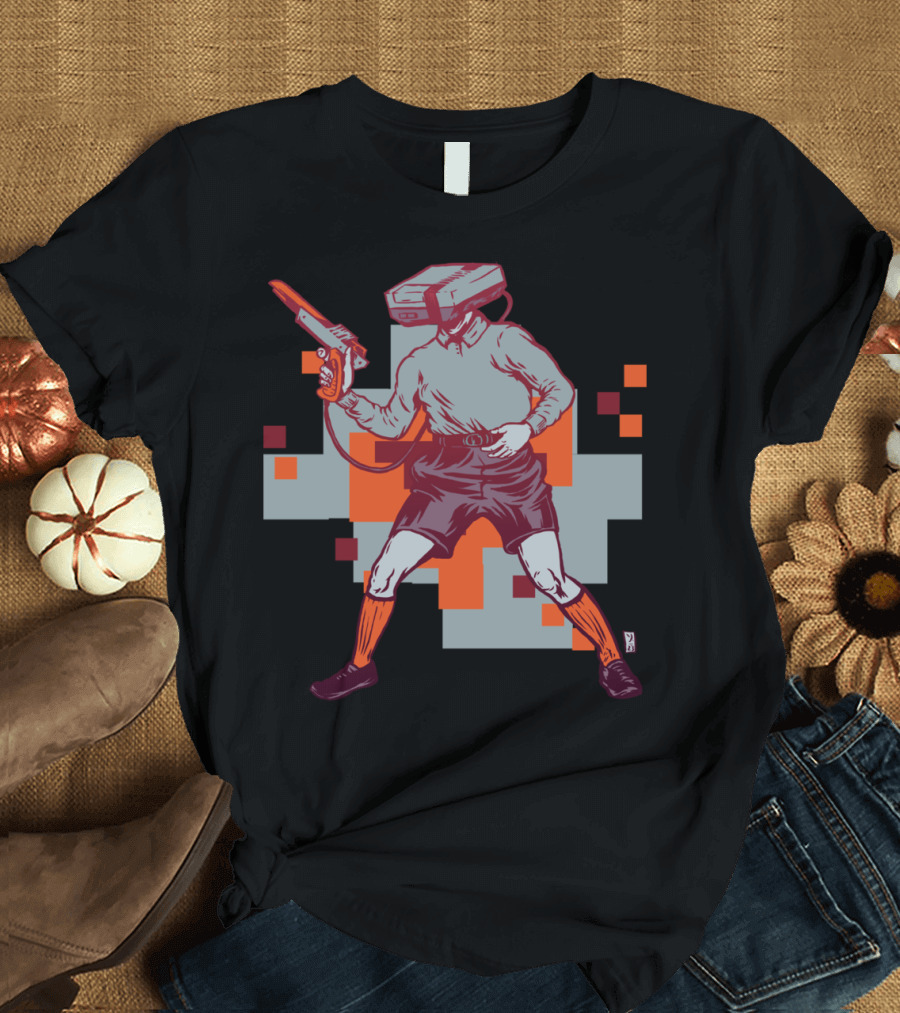 NES Man Retro Gamer with Zapper and Console Head T-Shirt