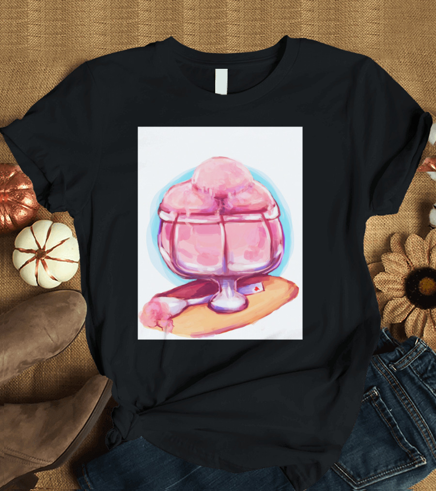 Raspberry Sorbet Ice Cream in Glass Bowl with Playing Card on Tray T-Shirt