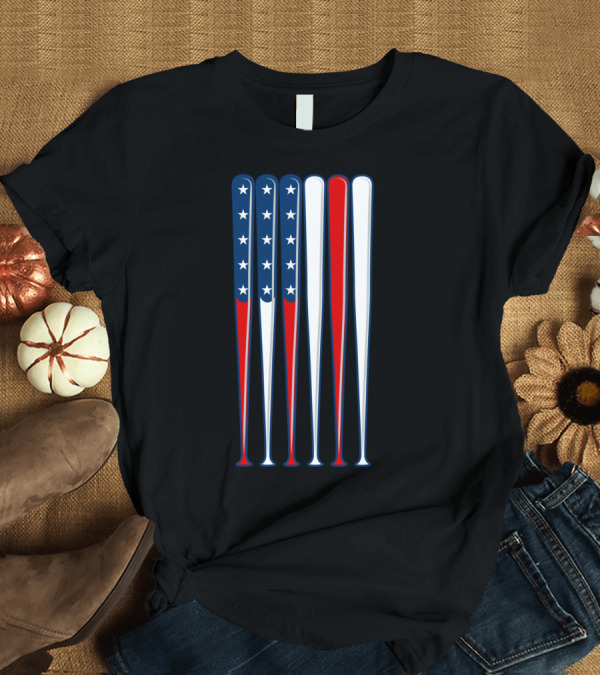 T-Shirt: Baseball Bats USA Flag T-Shirt Baseball Bats USA Flag T-Shirt