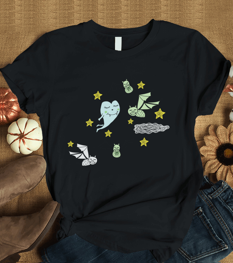 Vince The Vampire Ghost with Bats and Stars T-Shirt