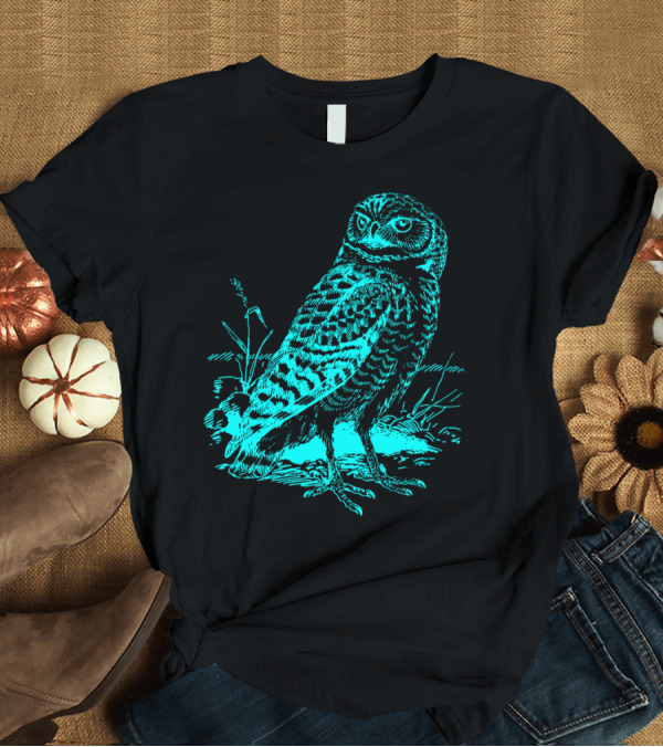T-Shirt: Cool Blue Owl Sketch with Nature Elements T-Shirt Cool Blue Owl Sketch with Nature Elements T-Shirt
