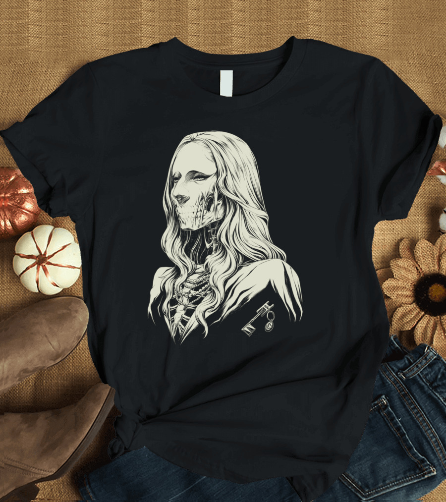 Hotel Guest Skeleton Portrait with Key and Jewelry T-Shirt