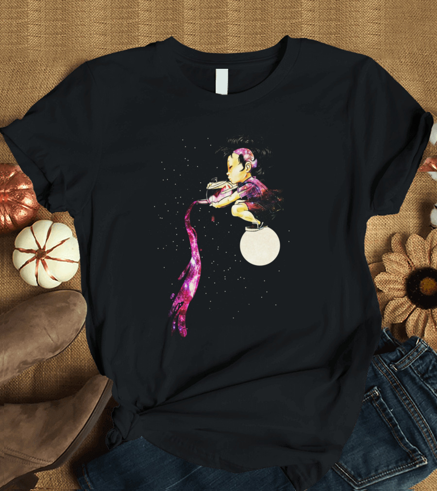 Cosmic Girl Pouring Celestial Tea on Moon T-Shirt