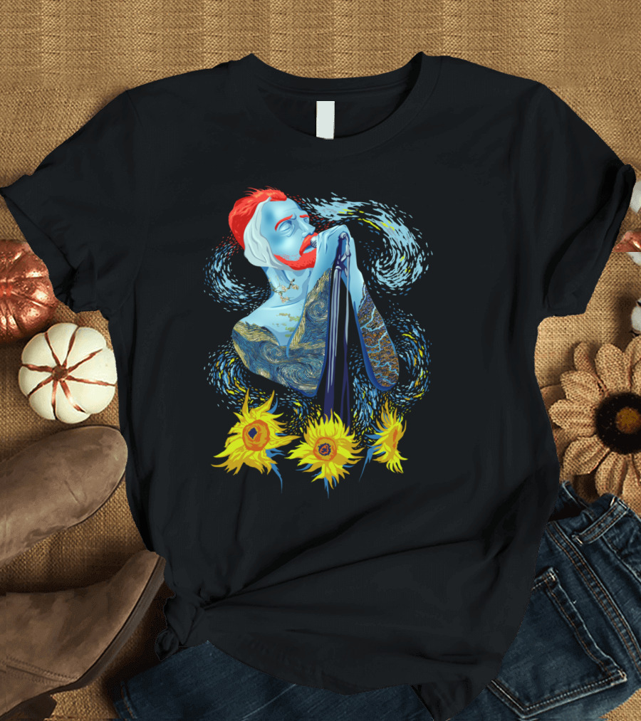 Vincent Van Gogh Starry Night Rocks Sunflowers T-Shirt
