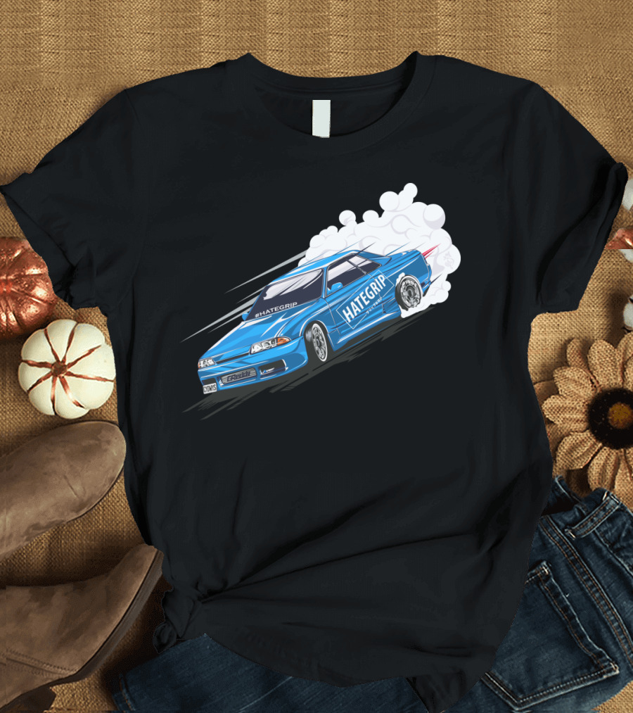 HATEGRIP Blue Drifting Car T-Shirt