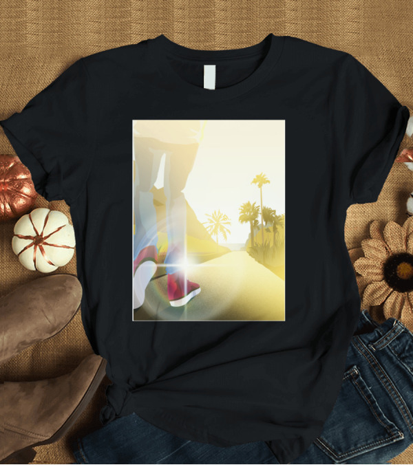 T-Shirt: Rays Of Light Sunset Walk with Palm Trees and Red Sneakers T-Shirt Rays Of Light Sunset Walk with Palm Trees and Red Sneakers T-Shirt