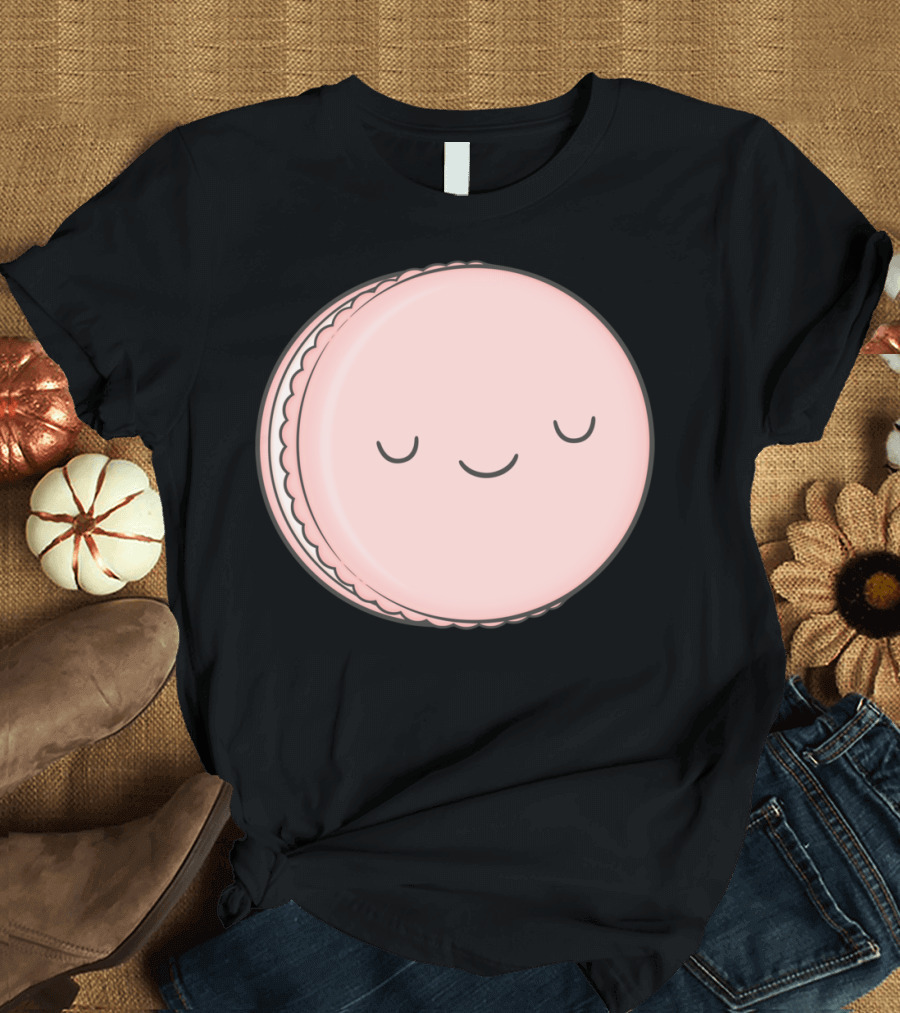 Smiling Pastel Pink Macaron with Cute Face T-Shirt