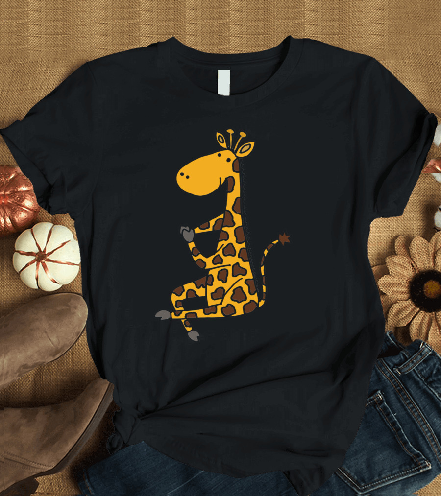 Cool Funny Artistic Giraffe Sitting Quirky Pose T-Shirt