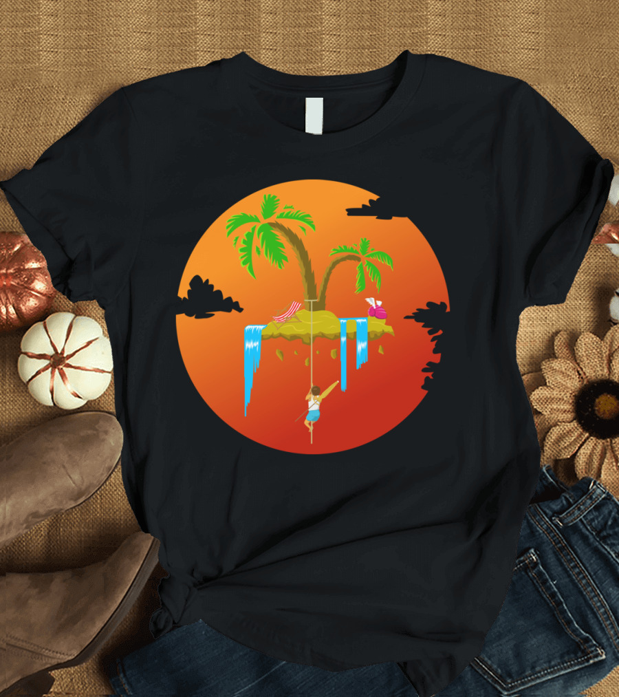 Flying Relax Island Adventure with Palm Trees and Waterfalls T-Shirt