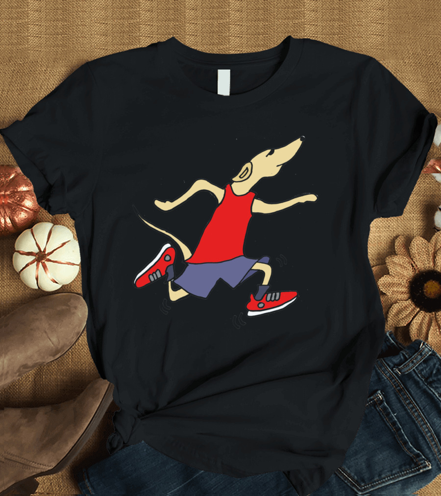 Cool Funny Racing Greyhound Dog Running in Red Sneakers T-Shirt