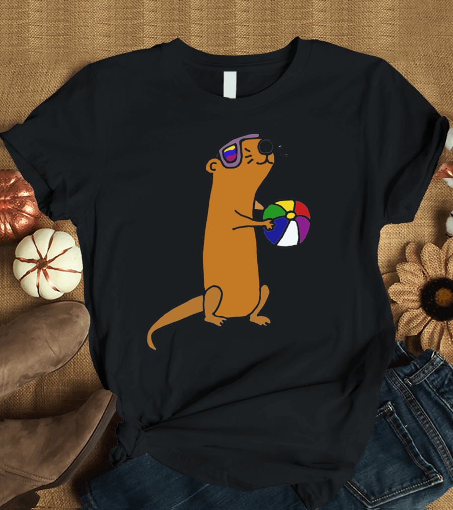 Cool Funny Sea Otter in Sunglasses Holding Beach Ball T-Shirt