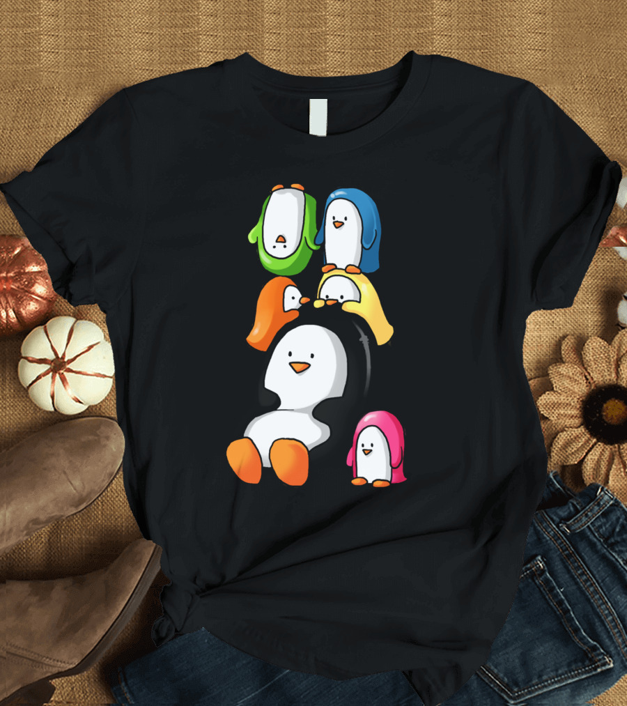 Humphrey And Friends Chillaxing Colorful Penguin Stack T-Shirt
