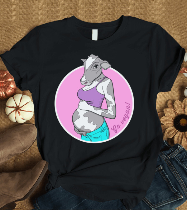 T-Shirt: Nine Months Go Vegan Cow Woman Pregnant T-Shirt Nine Months Go Vegan Cow Woman Pregnant T-Shirt