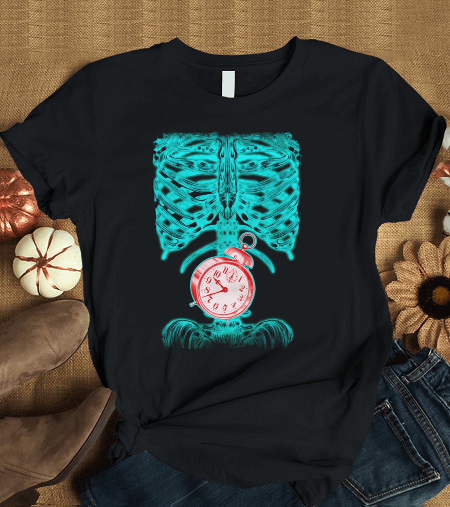 Hungry Man Xray Skeleton with Red Pocket Watch Inside T-Shirt