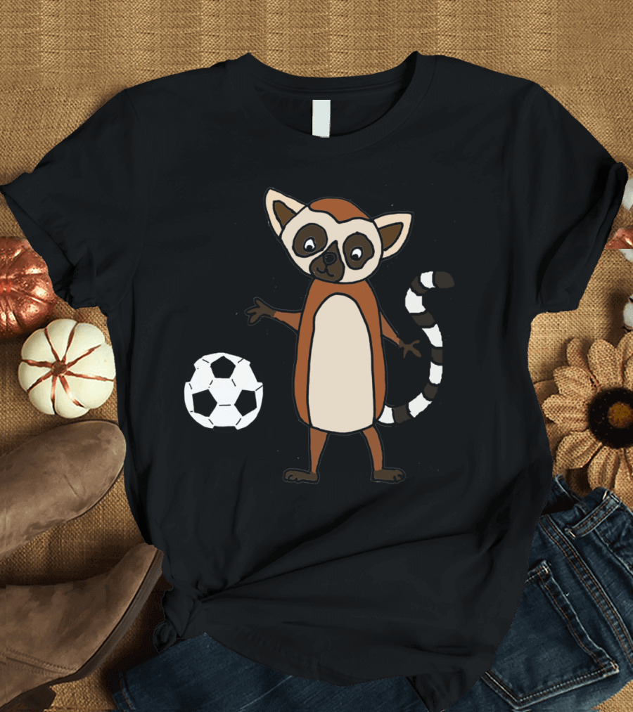Cool Lemur Cartoon Playing Soccer T-Shirt