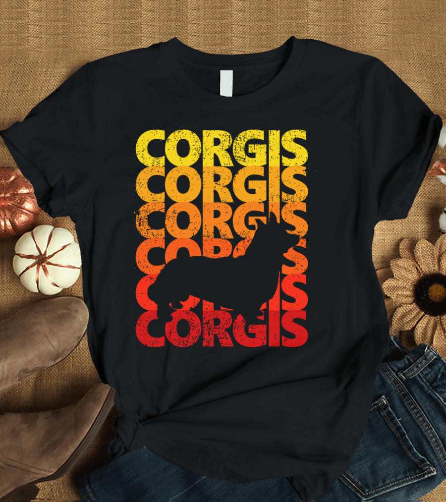 Vintage Corgis Sunset Silhouette Gradient T-Shirt