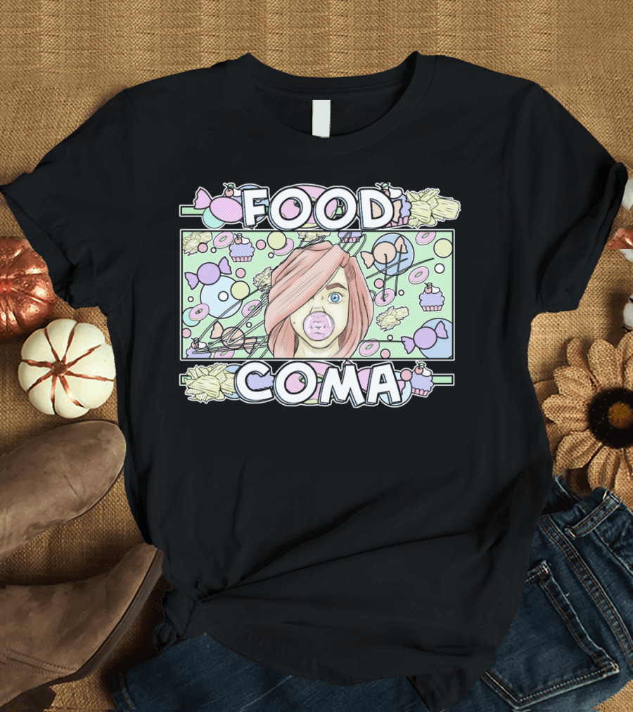 FOOD COMA Candy Bubblegum Girl with Sweets and Treats T-Shirt