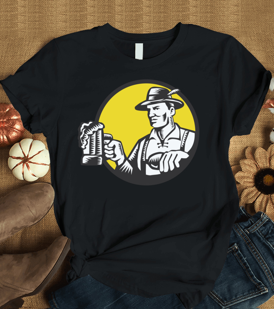 Bavarian Beer Drinker Circle Woodcut Brewing Tradition Oktoberfest T-Shirt