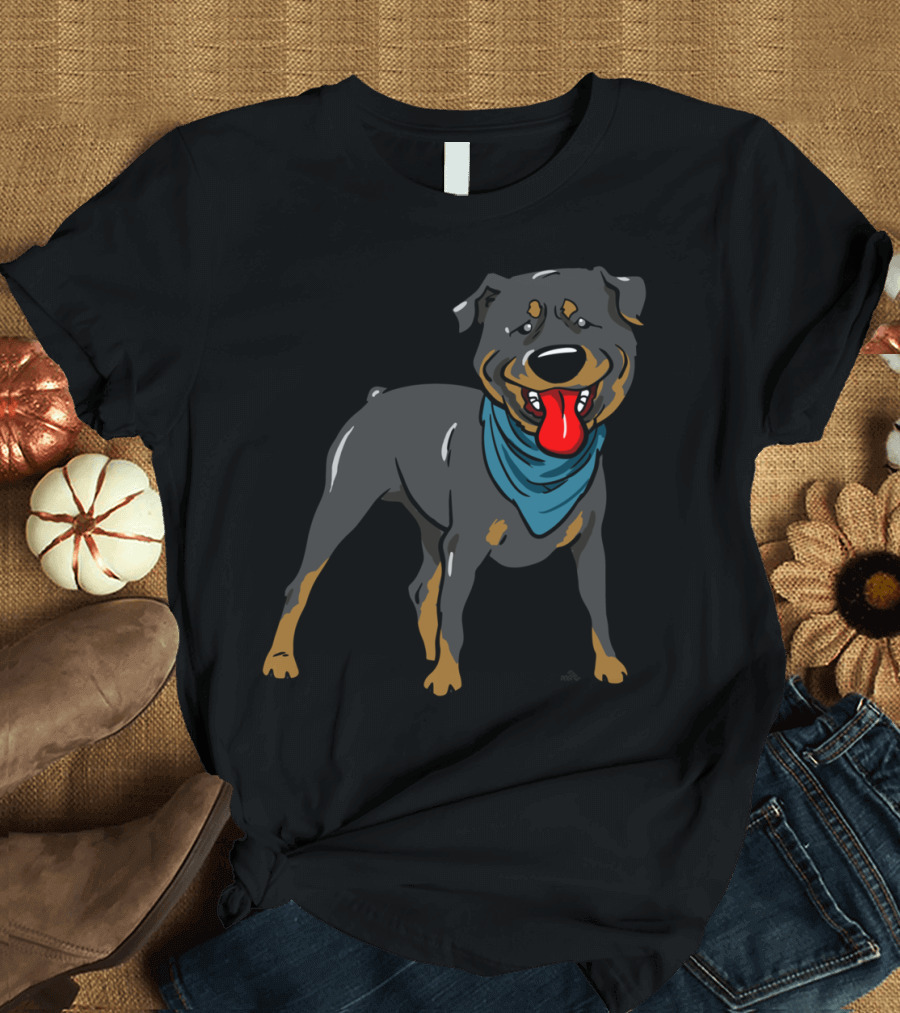 Cool Rottweiler Cartoon Dog with Blue Bandana T-Shirt