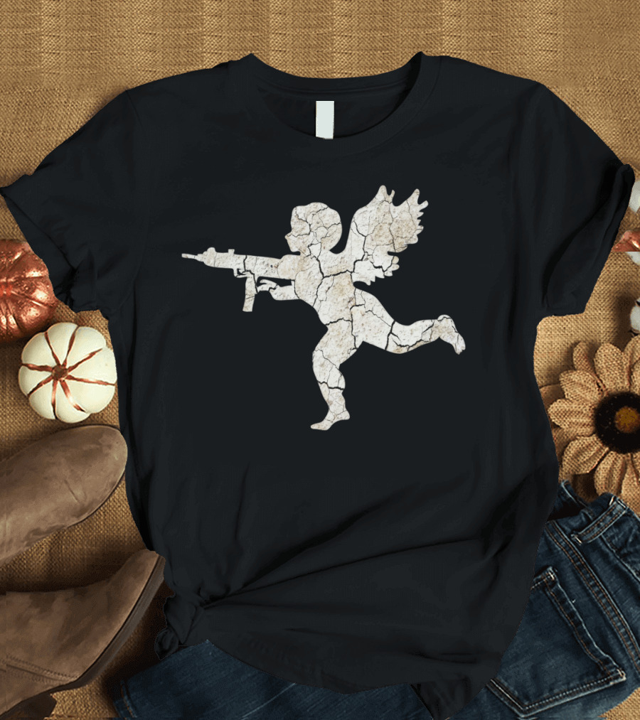 Angel With Gun Cracked Concrete Effect T-Shirt