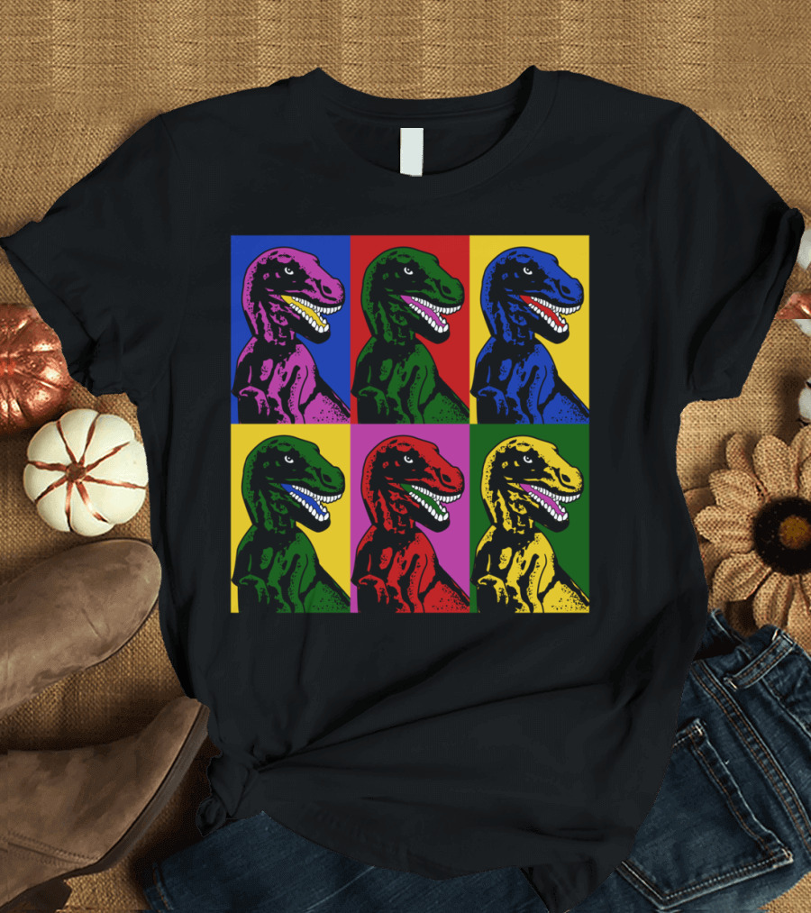 Dinosaur Pop Art Andy Warhol Style Multicolor T-Rex Blocks T-Shirt