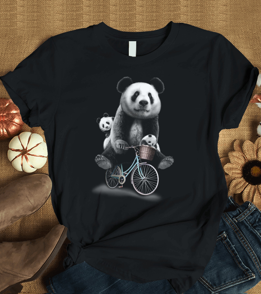 ANGIN PETANG Panda Family Bicycle Ride T-Shirt