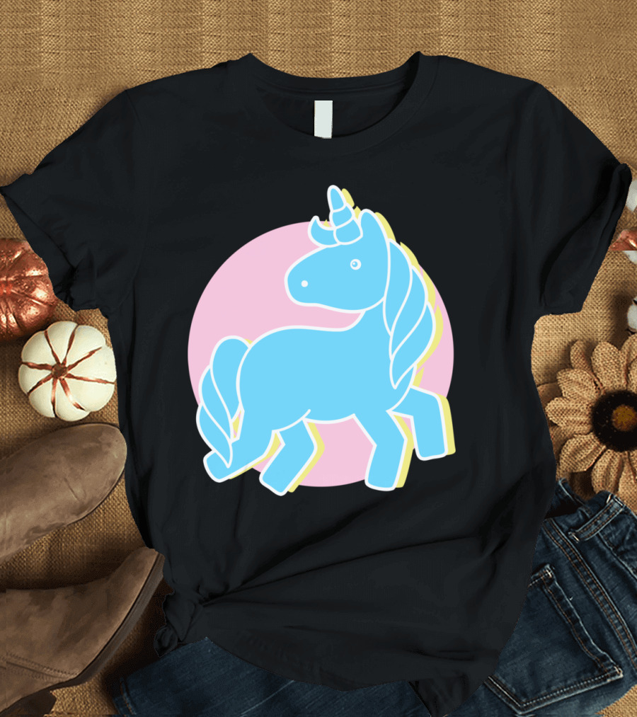 Blue Unicorn in Pink Circle T-Shirt