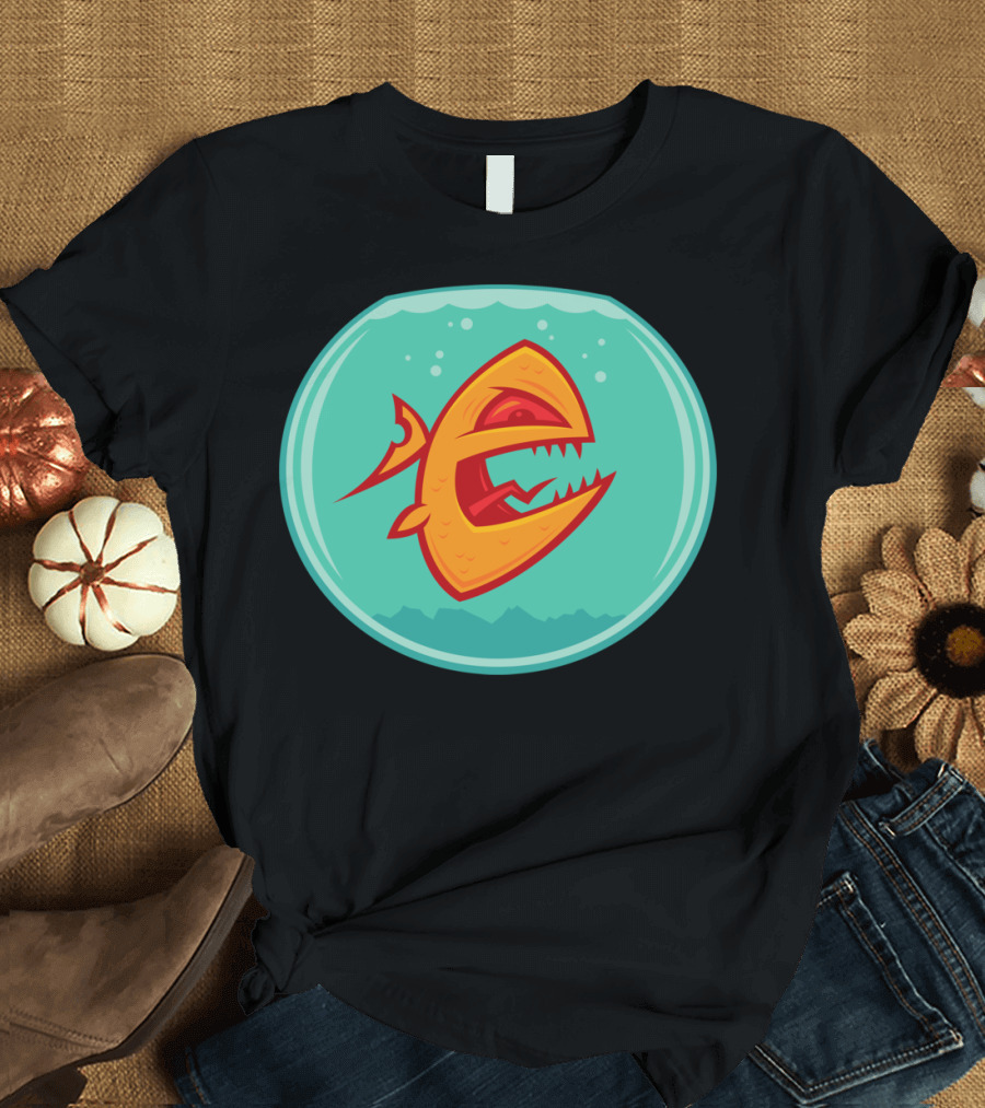 Angry Goldfish Cartoon in Fishbowl T-Shirt