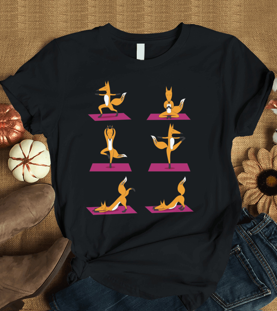 Fox Yoga Poses on Pink Mats T-Shirt