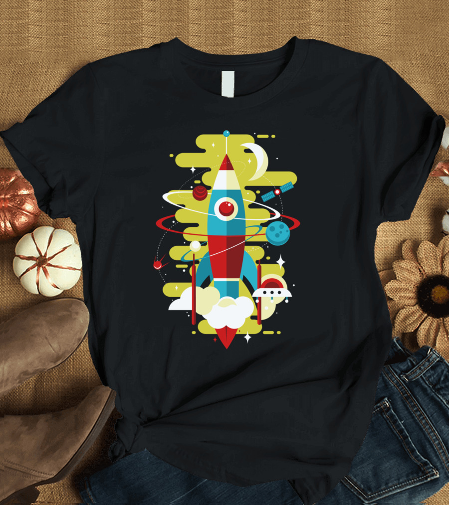 Cosmos Rocket Journey with Planets and Moon T-Shirt