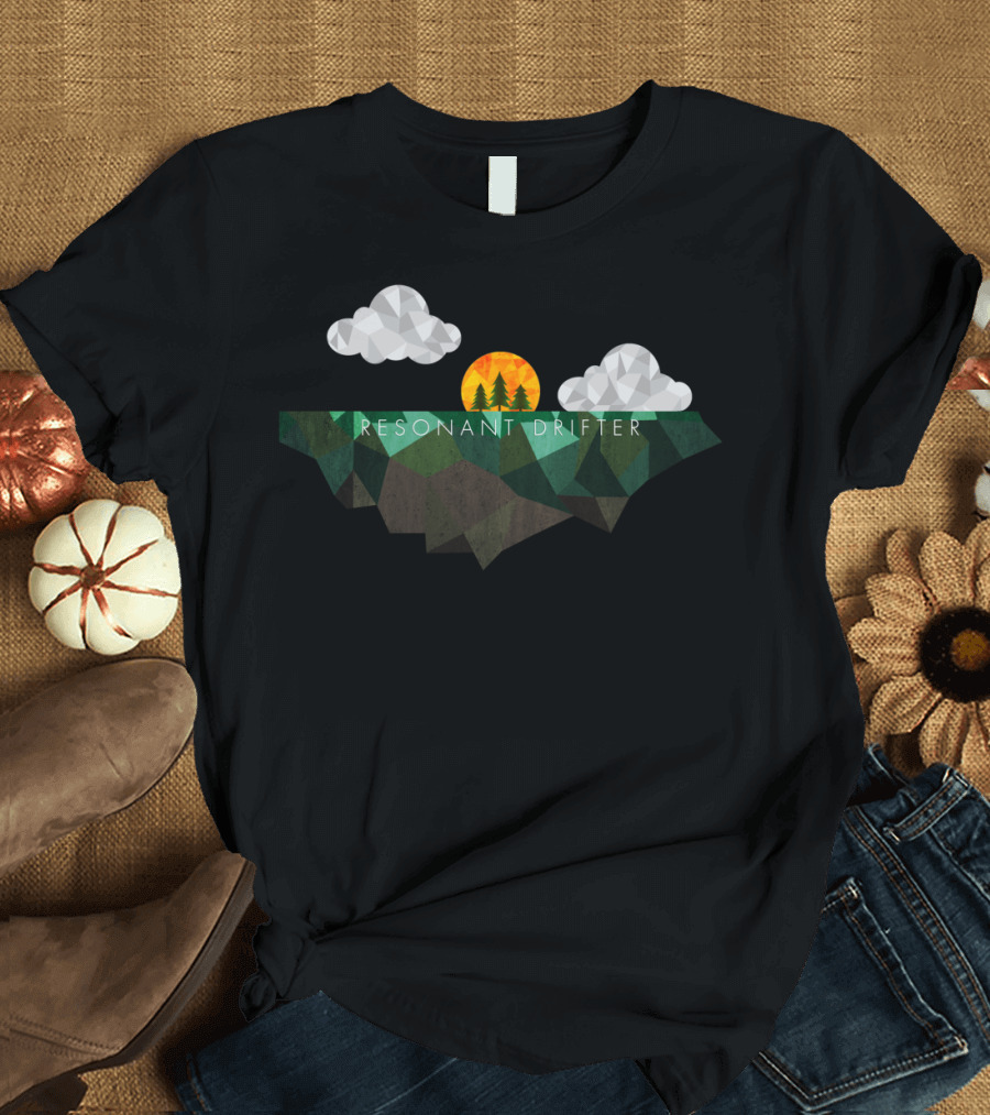 Resonant Drifter Floating Geometric Landscape with Sunset and Clouds T-Shirt