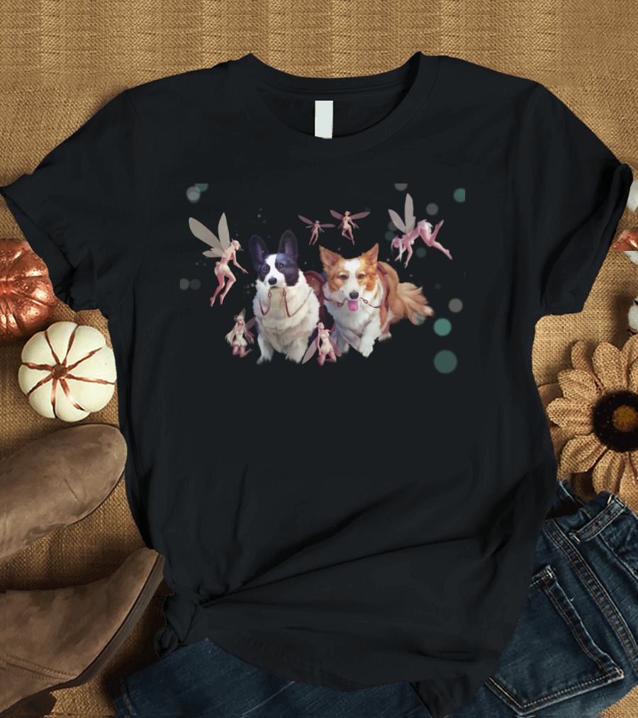 Fairy Mounts: Corgis Surrounded by Playful Fairies T-Shirt