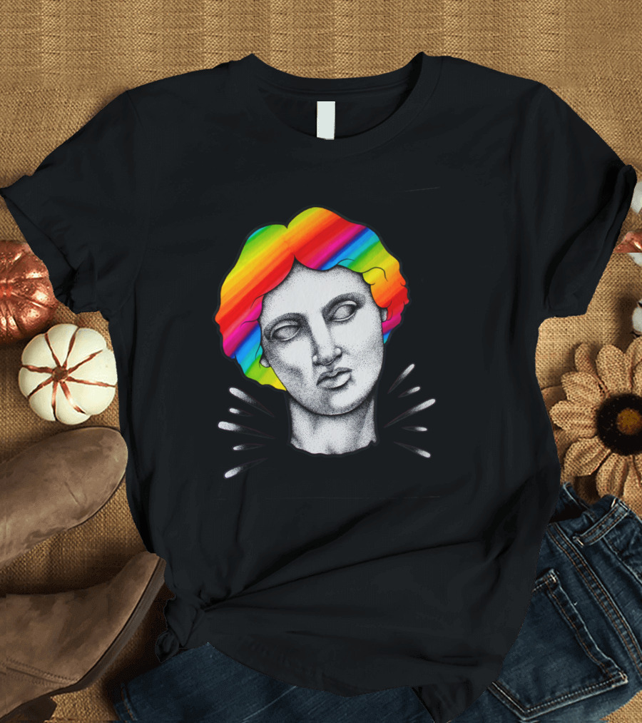 Antique Rainbow Classical Bust with Colorful Hair T-Shirt