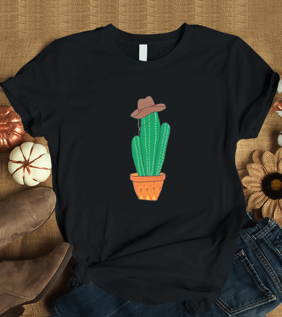 Cowboy Cactus with Western Hat in Decorative Pot T-Shirt